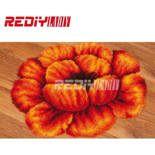 Latch Hook Rug Kits Flowers Poppy 3D DIY Needlework Unfinished Crocheting Rug Yarn Cushion Mat Home Decor Embroidery Carpet Rug