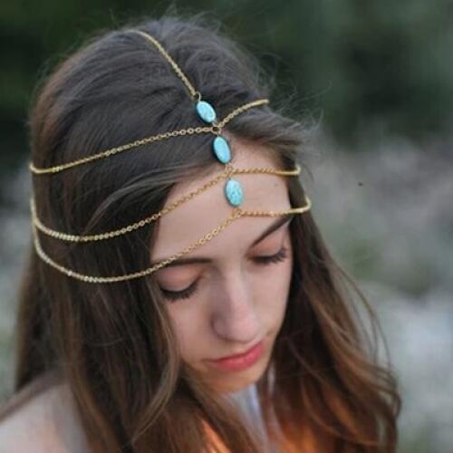 New Beach Multi Layer Metal Gold Head Chain Hair Jewelry for Women Tassel Bindi Hair Accessories Boho Headband