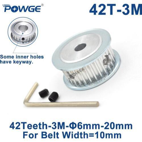 POWGE 42 Teeth HTD 3M Synchronous Timing Pulley Bore 6/6.35/8/10/12/14/19/20mm for Width 10mm HTD3M belt pulley 42T 42Teeth