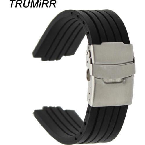 23mm 24mm x 9mm 10mm 11mm Convex Watch Band Silicone Rubber Watchband Stainless Steel Safety Buckle Strap Wrist Belt Bracelet