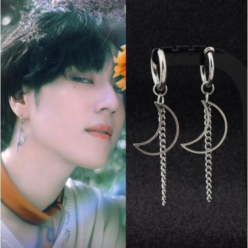 KPOP DNA Korean popular 1pcs Boys Jin V Stud earring Jungkook Suga Jhope Tassels Ear For Women Men Moon