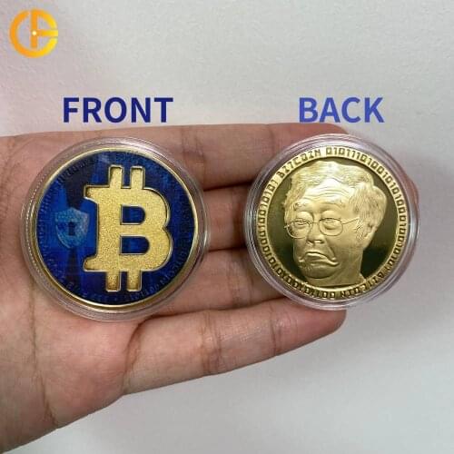 BLUE Gold Bticoin Cryptocurrency BTC Coin Back Of Human Face Challenge Coins Sepcial Collection Metal Miner Gift