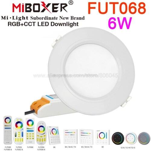 FUT068 Milight 2.4G 6W RGB+CCT LED Downlight 85V-265V LED Round Dimmable Reccessed LED Light with 2.4G 4zone Remote Support WiFi