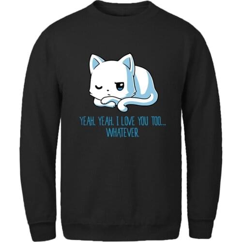 Sweatshirt Mens White Cat Casual Male Hoodie Vintage Tops Leisure Pullovers Homme Autumn Tops Comfortable Sudaderas Masculino