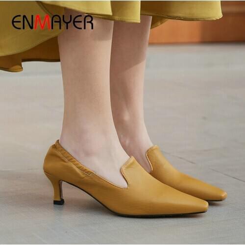 ENMAYER Thin Heels Party Wedding Shoes Basic Women Shoes Pointed Toe Elastic Band Fashion High Heels 2020 Spring/Autumn Pumps