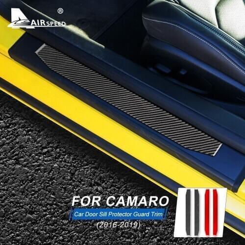 AIRSPEED Carbon Fiber for Chevrolet Camaro 2016 2017 2018 2019 Accessories Car Door Sill Protector Guard Sticker for Camaro Trim