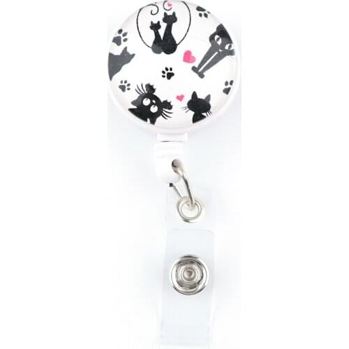 ER863 1pcs Hot Sales Black Cat Retractable Badge Reel Clip Student Friend Exquisite IC Card Badge Holder Gift Accessories