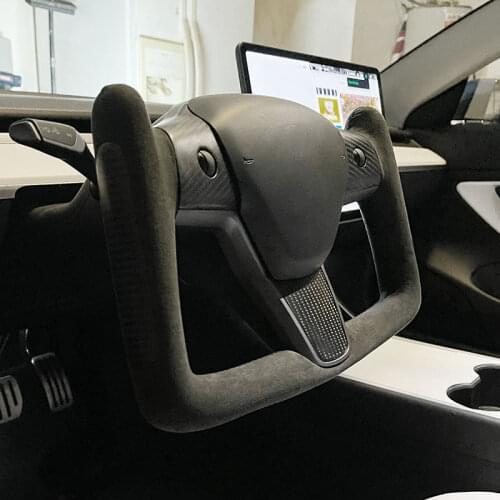 High Quality Plaid Yoke Alcantara Suede Matte Carbon Fiber Steering Wheel For Tesla Model Y Model 3 2017 2018 2019 2020 2021