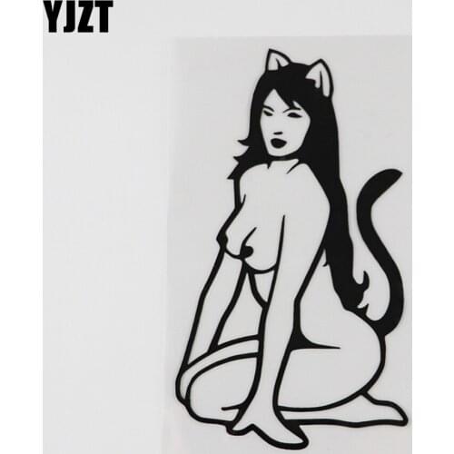YJZT 8.5CMX14.9CM Sitting Sexy Cat Lady Hot Girl Decal Vinyl Car Sticker Black/Silver 8A-0471