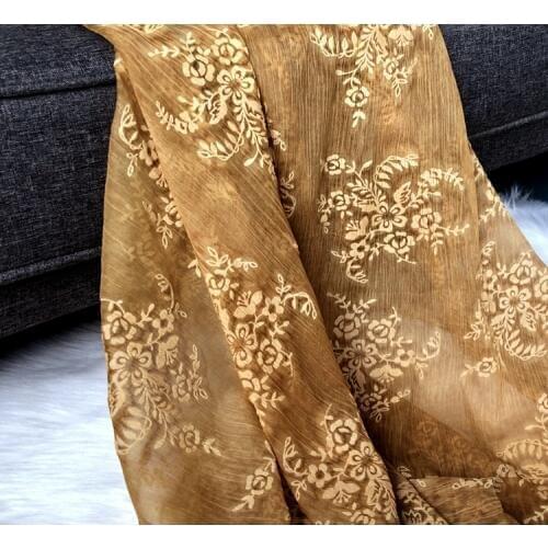 Jacquard Crepe de Chiffon Fabric Hanjai Fabric with Curcuma-yellow Classical Three-dimensional Relief Flocking Flowers Blooming