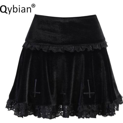 Gothic Mesh A-Line Mini Skirts Dark Cross Embroidery Lace High Waist Skirt 2021 Summer New Sexy Skirt