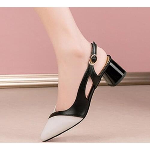 Women Sandals 2021 Summer Shoes Woman Pumps Back Strap Pointed Toe High Heels Dress Shoes Patchwrok Slingback sandalias 9245G