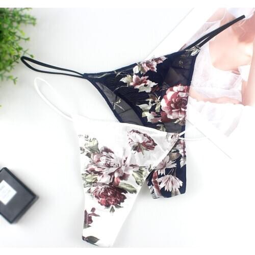 Sexy Print Thong Transparent Panties Women Underwear Low-Rise Lace Bikini Briefs Soft and Breathable Female G-String Lingerie