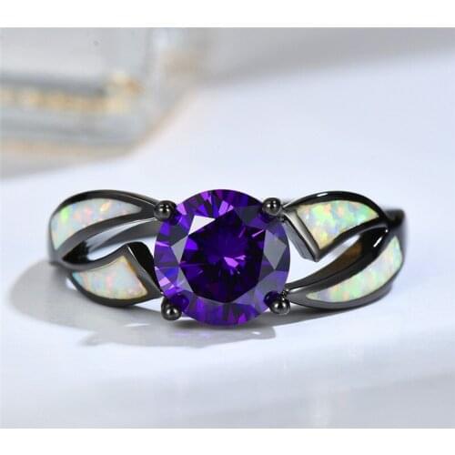 Boho Female White Fire Opal Stone Ring Fashion Black Gold Wedding Rings Promise Rainbow Red Purple Engagement Rings For Women