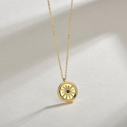 Vintage Round Sun Pendant Necklaces For Women Stainless Steel Gold Metal Chain Collar Necklaces Party Jewelry Wholesale