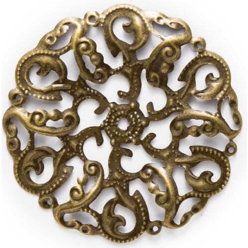10/50 Piece Bronze Tone Filigree Hollow Round Wraps Jewelry Making DIY Connnector Embellishments Findings 44mm