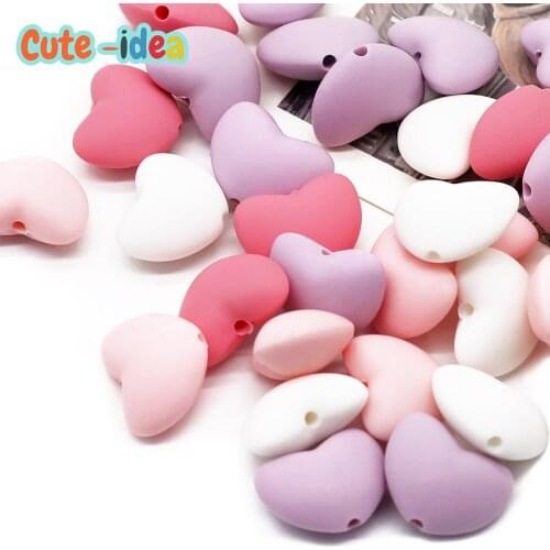 Cute-idea 10pcs Baby Heart Silicone Beads Chewable Teether DIY Pacifier Chain Teething Toys Accessories BPA Free Infant goods