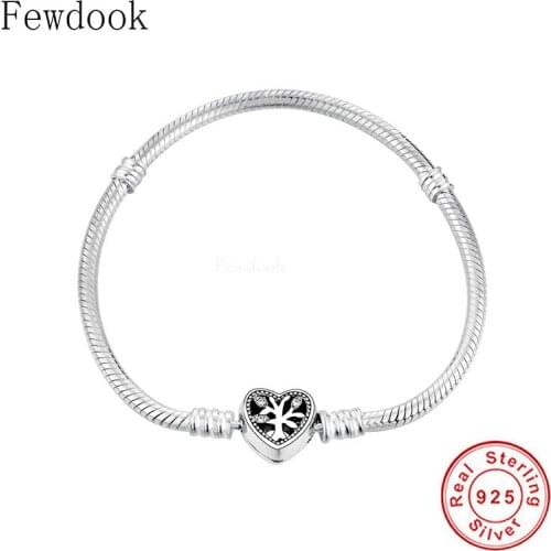 100% 100% 925 Silver Family Life Tree Heart Bracelet Fit Charm Bead Dangle Snake Chain For Women No Brand Logo Berloque