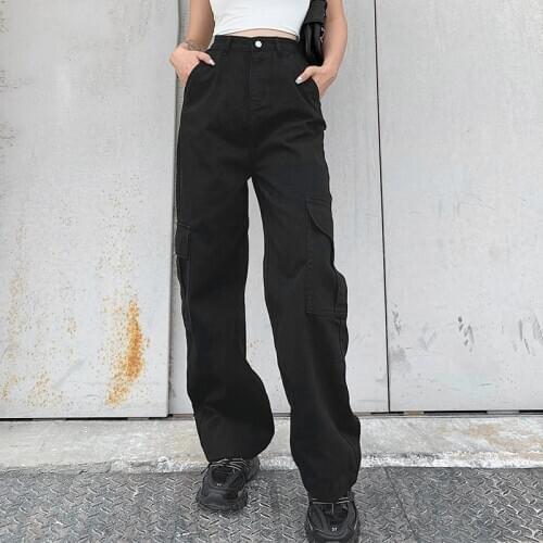 100% Cotton Vintage Pockets High Waist Basic Long Jeans Casual Leisure Fashion Streetwear Denim Pants Full Length Trousers 2020