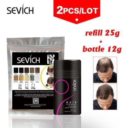 2pcs/lot gel 12g hair fibers powders+refill sevich 25g bag hair thicken powder for hair loss bald extention styling fashion
