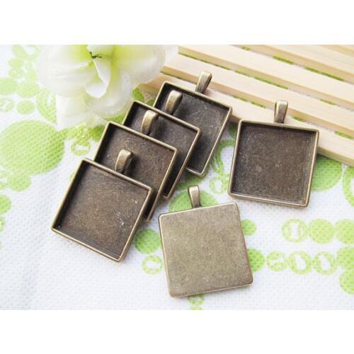 20pcs Antique Bronze/Antique Silver/Copper Square Base Setting Tray Bezel Pendant Charm/Finding,fit 25mm Square Cabochon/Cameo