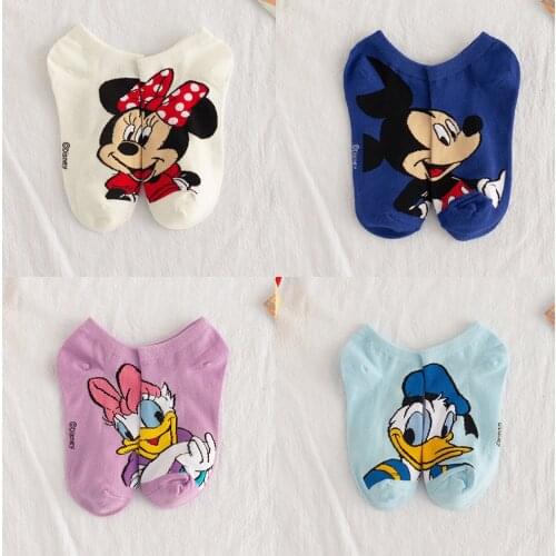 5 Pairs Disney Mickey Minnie Mouse Donald Daisy Duck Chipmunks Chip Womens Socks Summer Cotton Girls Boat Socks Low Ankle Socks