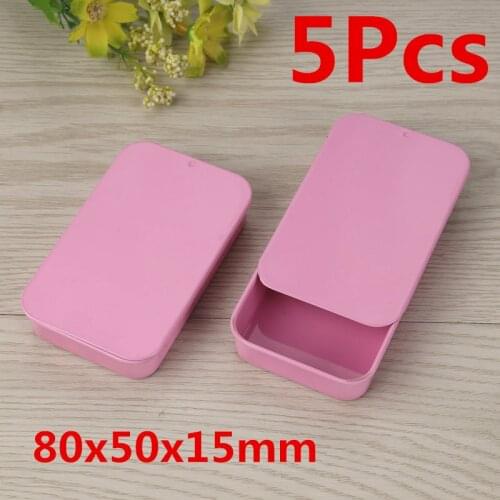5Pcs Portable Slide Cover Iron Box Pink Storage Box Wedding Candy Holder Pill Cases Tin Boxes Container 80x50x15mm