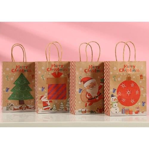 5pcs Christmas Gift Bag Kraft Paper Bag Christmas Gift Packing Bag Elk Santa Claus Gift Bag Merry Christmas Decoration Noel 2021
