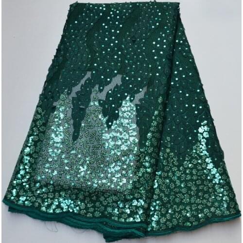 5yards/pc) Newest emerald green African net lace laser cut French lace fabric with sequins embroidery for party dress FLP212