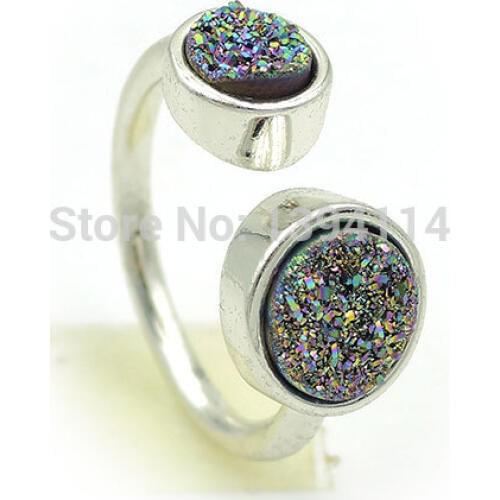 6mm&8mm Titanium Coated Rainbow/Gold/Silve r/AB/Black Crystal Druses Combination Ring Of Plating Silve r Adjustable Approx 20mm