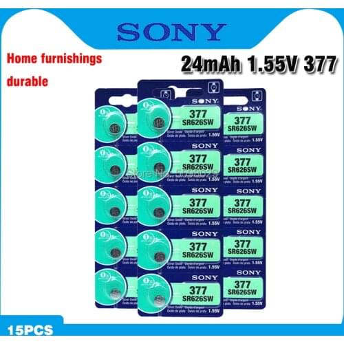 15Pcs Sony 377 Battery AG4 LR626 377A sr626sw 1.55V 626 Button Coin Cell Battery Silver Oxide Watch Batteries for Watch