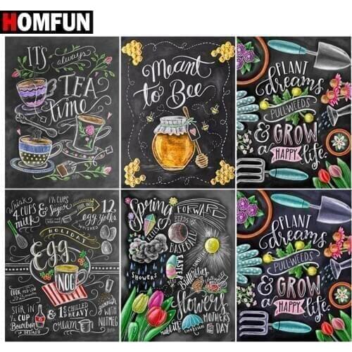 HOMFUN 5d Diamond Painting Full Square/Round "Text blackboard menu" Picture Of Rhinestone DIY Diamond Embroidery Home Decor