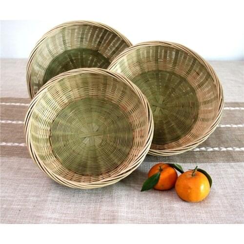 Household drain bamboo dustpan vegetable basket bread blue fruit bowl Handmade bamboo products bamboo sieve steamed bread basket