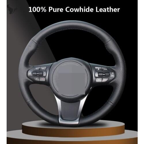 Black Genuine Leather Steering Wheel Cover for kia sorento 2015