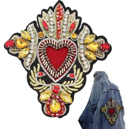 Luxury heart beaded patches for clothing Sew on patch decorative parches bordados para ropa Embroidery applique clothing
