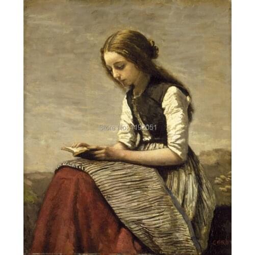 Canvas paintings frameless paintings masterpiece reproduction Camille Corot - Girl reading, about 1850 55