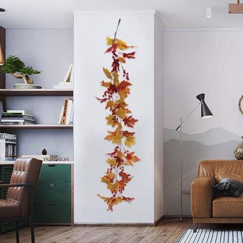 Fake Plant Leaves Asparagus Maple Leaf Red Fruit Vine Canes 195cm Indoor Wall Hanging Decoration Silk Cloth Artifical Flower
