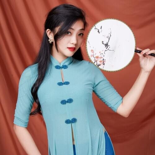 New Women Belly Dance Wear Practice Costume 2pcs Set Clothes Half Sleeve Top Pants Oriental Indian Dancing Beginners Training