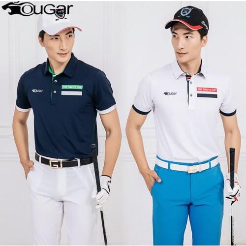 2019 summer new golf apparel mens button collar short-sleeved T-shirt summer breathable Quick Dry Golf clothes sportswear tops