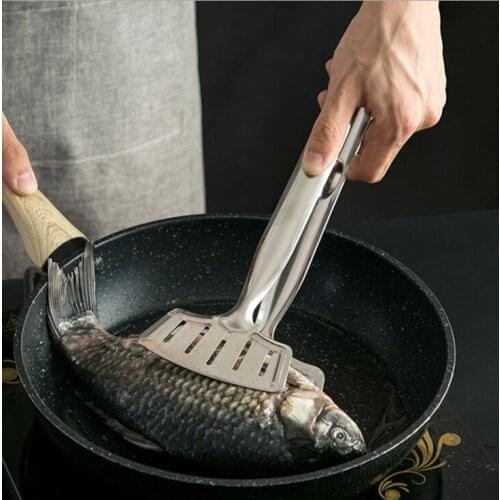 Stainless steel anti-scald fish shovel kitchen widened thickened fish clip household food clip bread steak clip