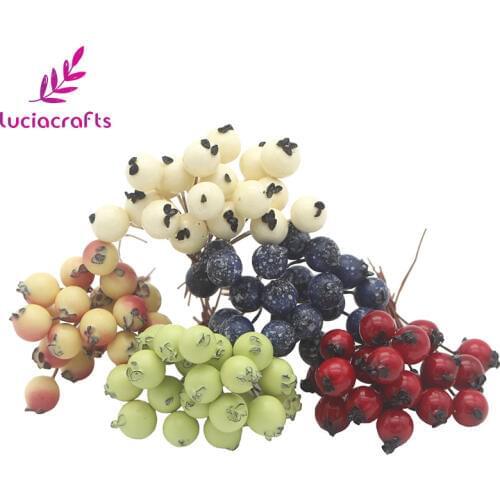 Lucia crafts 50pcs/lot Mini Fake Fruit Berries Artificial Pomegranate Cherry Stamen Wedding Home Christmas Decorative A0601