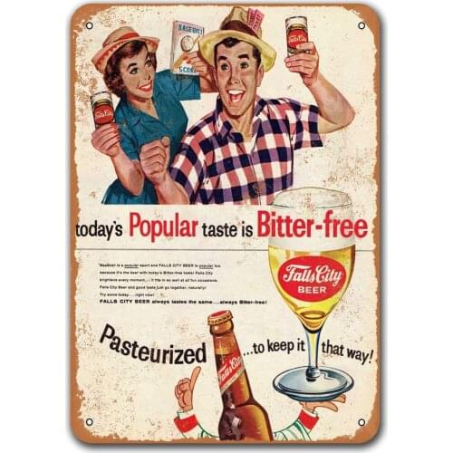 Retro Metal Sign Falls City Beer and Baseball Bar Tin Beer Signs, Sisoso Plaque Poster for Bar Pub Man cave Garage Wall Decor