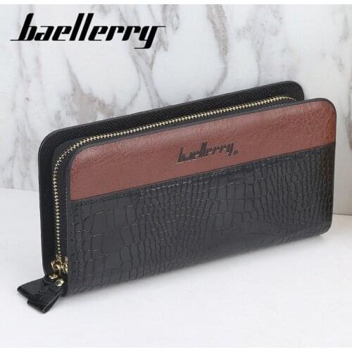 Baellerry Men' s Wallet Double Zippers Crocodile Purse Long Men Wallets Card Holder Male Leather Clutch Money Bag Phone Handbag
