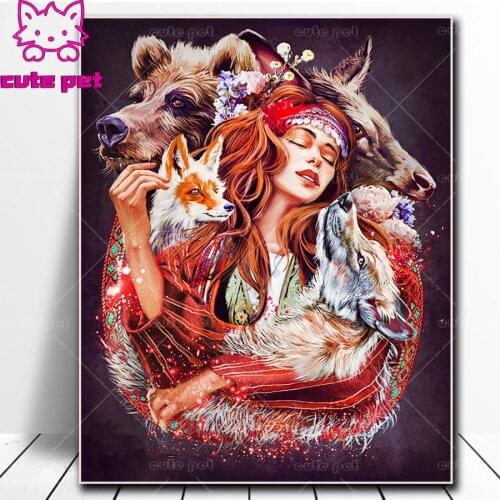 New 5D Wolf fox tribe woman DIY diamond painting cross stitch kits diamond embroidery mosaic pictures by numbers wall decor art
