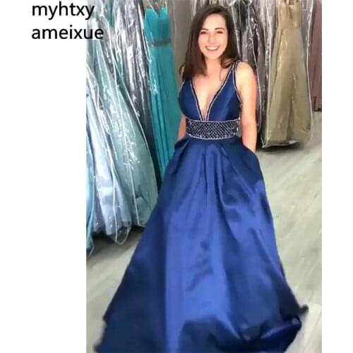 2019 New Simple Sexy Evening Dresse A-line Prom Dresss Backless Floor Length Sleeveless Evening Gowns Custom Made Plus Size