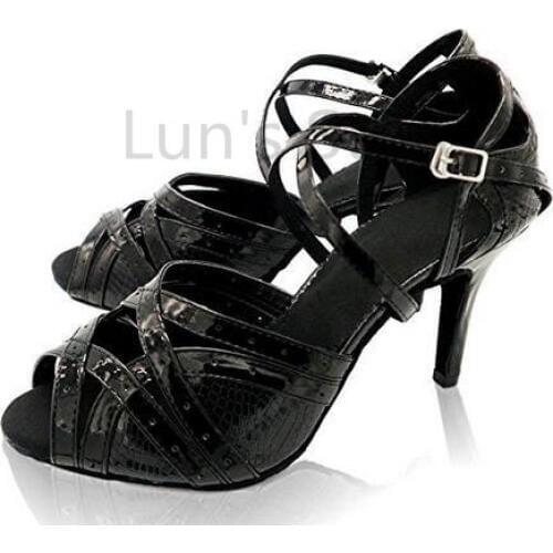 New Free Shipping Black Snakeskin Open Toe Dance Shoe Ballroom Salsa Latin Tango Bachata Dancing Dance Shoes ALL Size