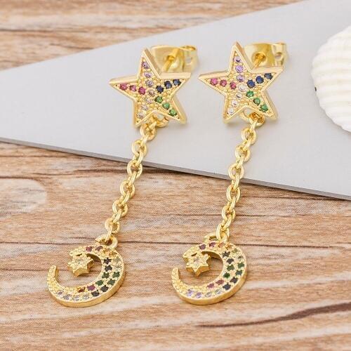 New Arrival Fashion Classic Geometric Women Dangle Earrings Rainbow Crystal Drop Earrings Of Star And Moon Female Korean Jewelry