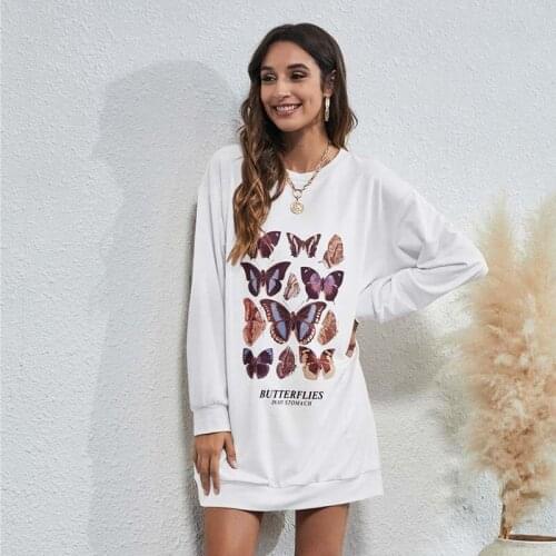 Autumn Womens Clothing Mini Dress New Butterfly Print Pullover Dresses Female Street Wear Casual Plus Size Sweatshirt Dress