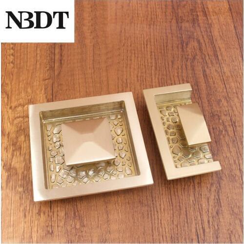 Full Half Square Brass Recessed Furniture Cabinet Cupboard Drawer Door Knob Pull Chinese Mid-century Type