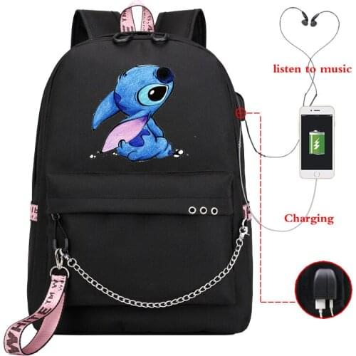 Casual Stitch Usb Charge Backpack Boys Girls School Bag Men Women Rucksack School Bag Teens Daily New Chain Mochilas